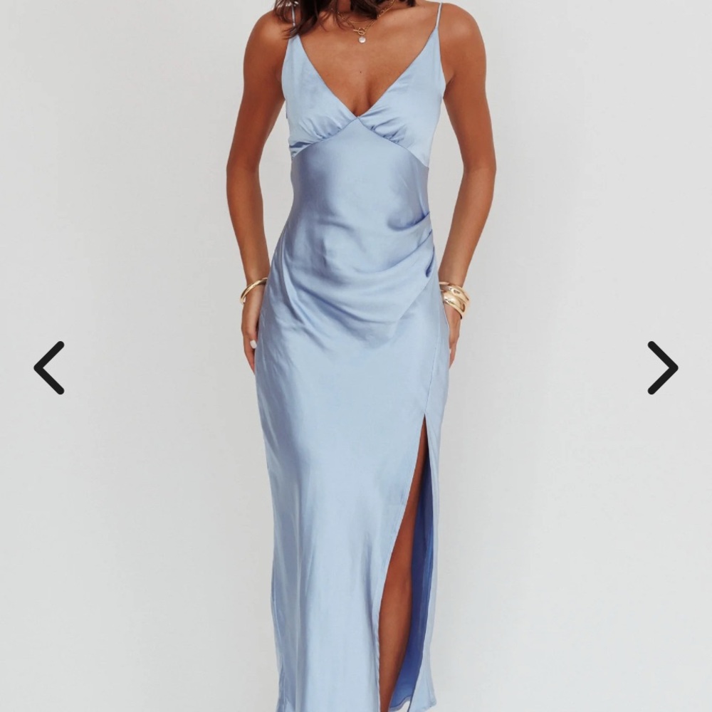 Selfie Leslie Blue Maxi Slip Dress with Spaghetti Straps